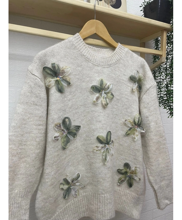 TÜL ÇİÇEKLİ TRİKO KAZAK