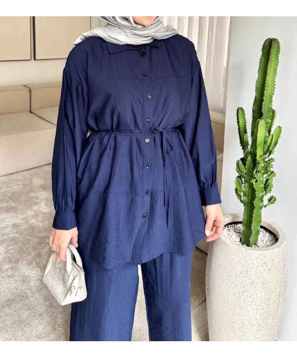 Çilek Kumaş Pantolonlu Takım - Lacivert