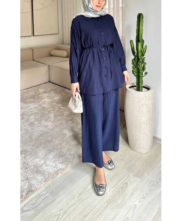 Çilek Kumaş Pantolonlu Takım - Lacivert