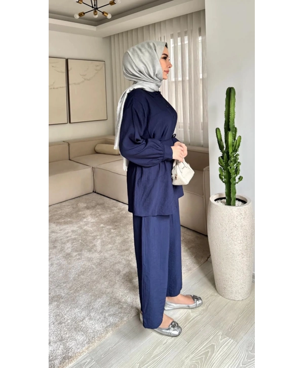 Çilek Kumaş Pantolonlu Takım - Lacivert