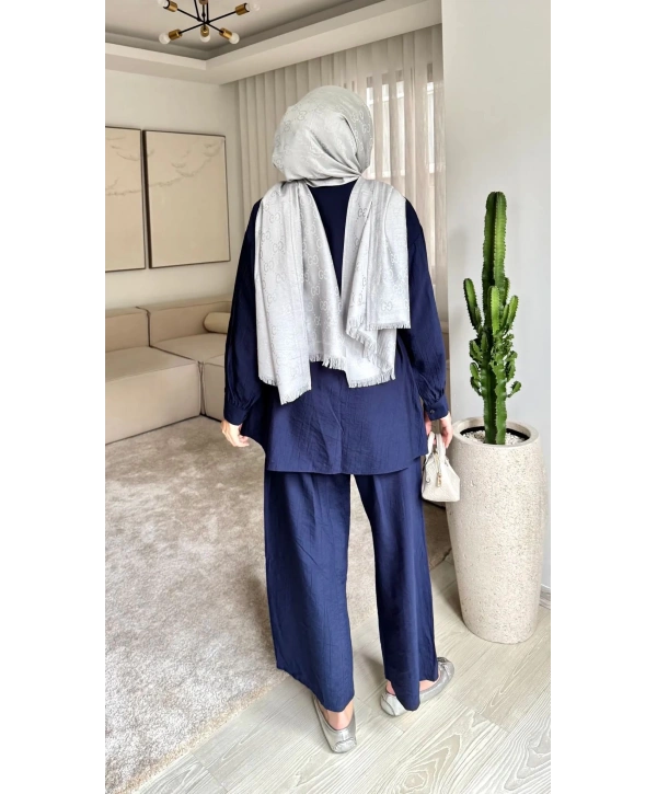 Çilek Kumaş Pantolonlu Takım - Lacivert