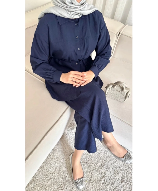 Çilek Kumaş Pantolonlu Takım - Lacivert