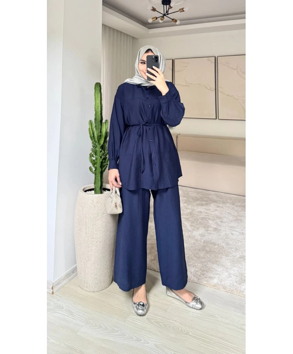 Çilek Kumaş Pantolonlu Takım - Lacivert