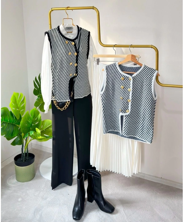 ÇİZGİLİ MUADİL TRİKO YELEK