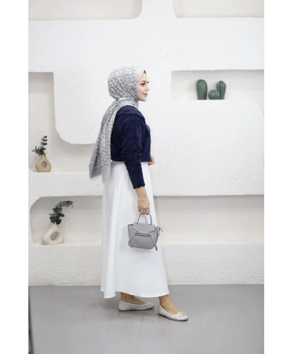 Dantel Yaka Angora Hırka - Lacivert