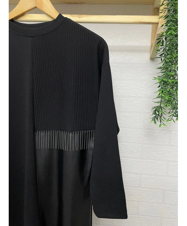 DERİ DETAYLI ŞIK ELBİSE