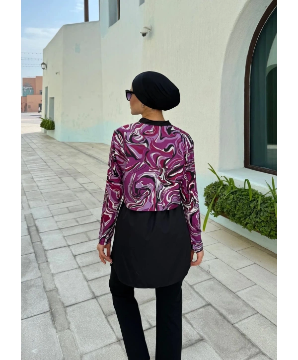 Dijital Baskılı Tesettür Mayo - Mor