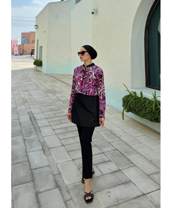 Dijital Baskılı Tesettür Mayo - Mor