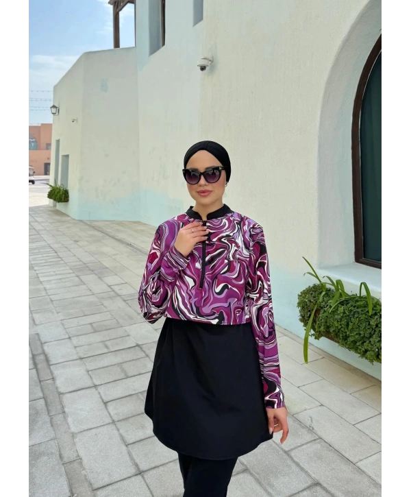 Dijital Baskılı Tesettür Mayo - Mor