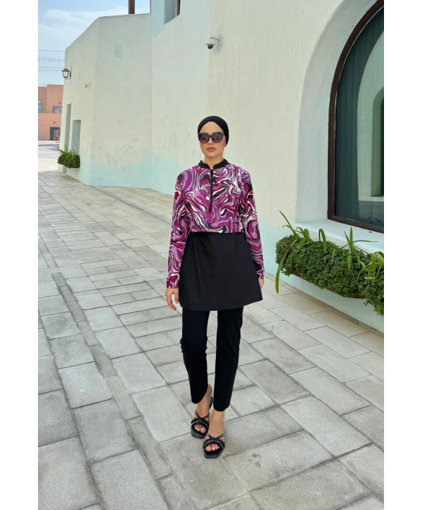 Dijital Baskılı Tesettür Mayo - Mor