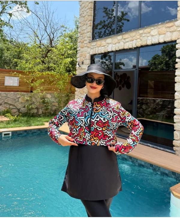 Dijital Baskılı Tesettür Mayo - Renkli