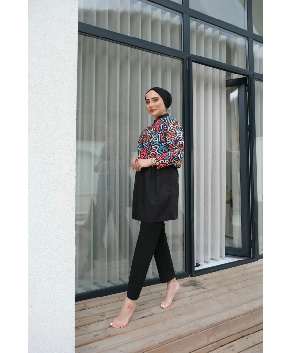 Dijital Baskılı Tesettür Mayo - Renkli