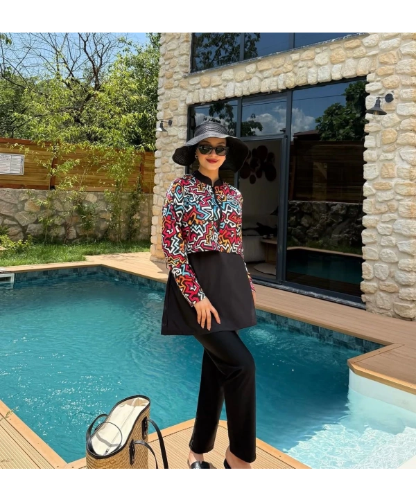 Dijital Baskılı Tesettür Mayo - Renkli