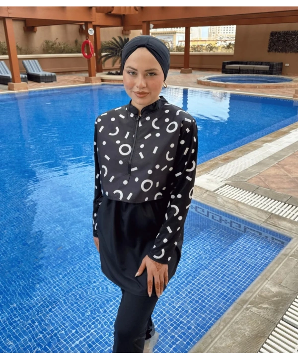 Dijital Baskılı Tesettür Mayo - Siyah