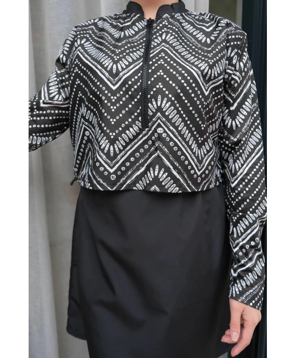 Dijital Baskılı Tesettür Mayo - Siyah Beyaz