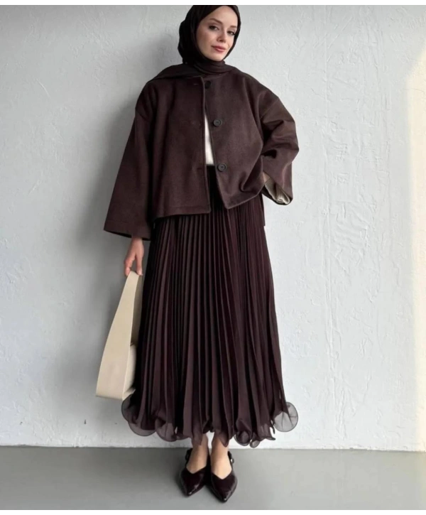 Etek Ucu Misinalı Piliseli Şifon Etek