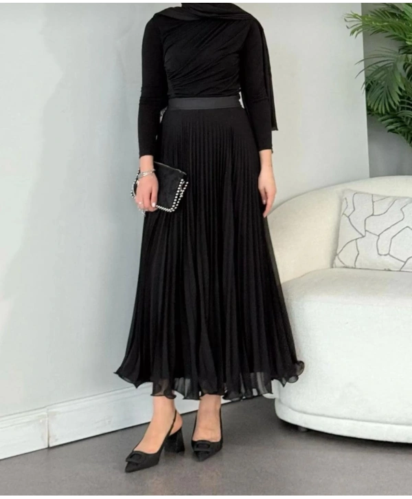 Etek Ucu Misinalı Piliseli Şifon Etek