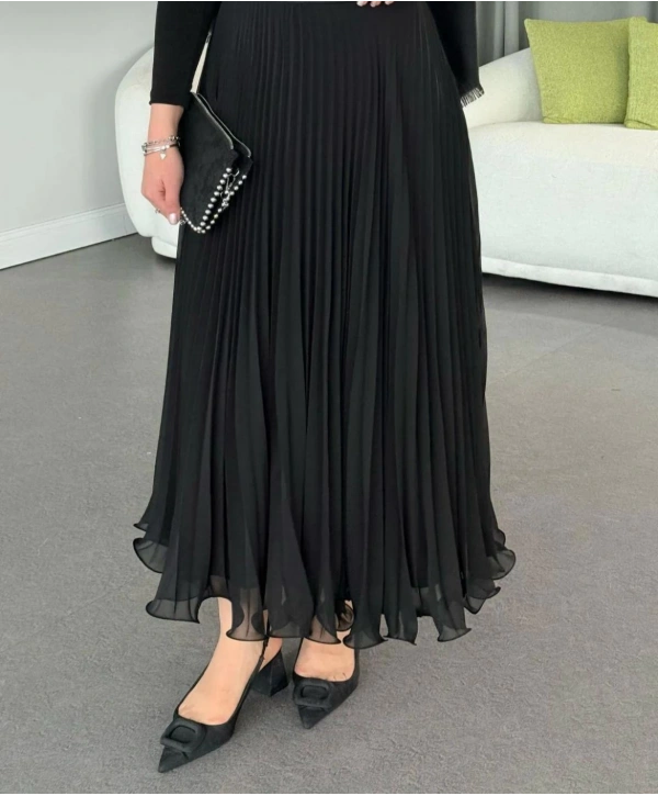 Etek Ucu Misinalı Piliseli Şifon Etek