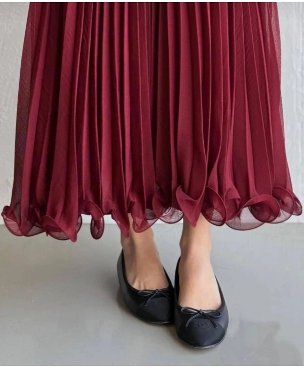 Etek Ucu Misinalı Piliseli Şifon Etek