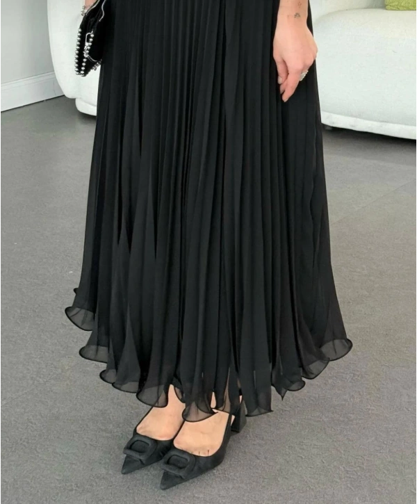 Etek Ucu Misinalı Piliseli Şifon Etek