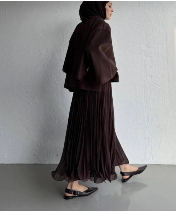 Etek Ucu Misinalı Piliseli Şifon Etek