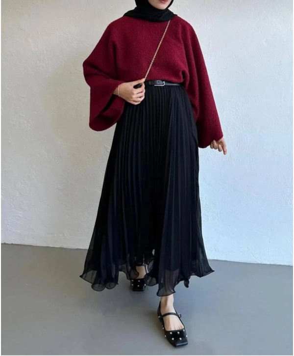 Etek Ucu Misinalı Piliseli Şifon Etek