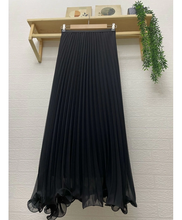 Etek Ucu Misinalı Piliseli Şifon Etek