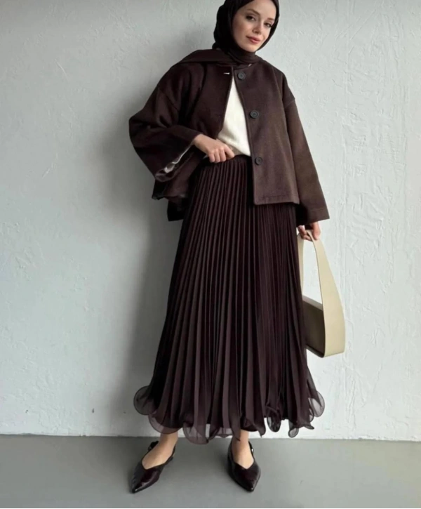 Etek Ucu Misinalı Piliseli Şifon Etek