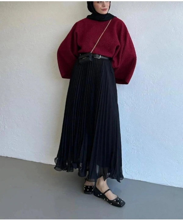 Etek Ucu Misinalı Piliseli Şifon Etek