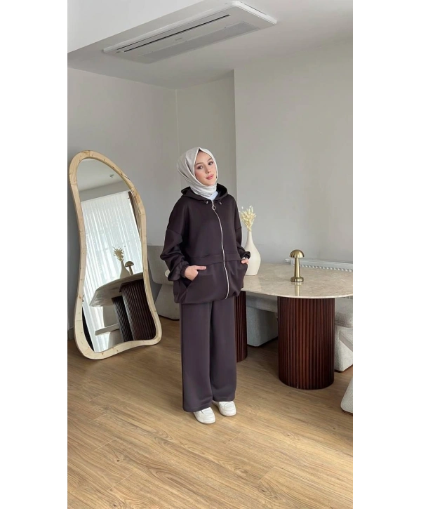 Fermuarlı Spor Takım 2 - Kahverengi