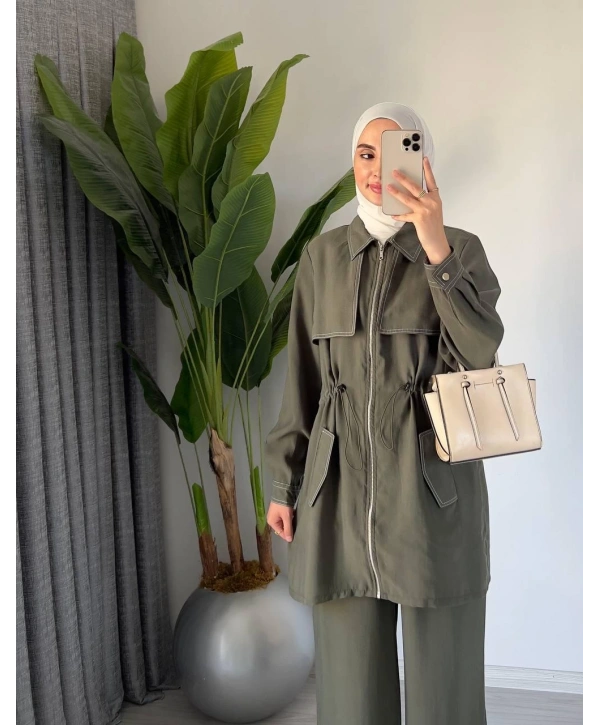 Fermuarlı Spor Takım - Haki