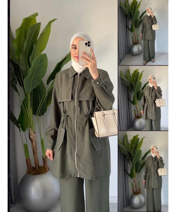 Fermuarlı Spor Takım - Haki