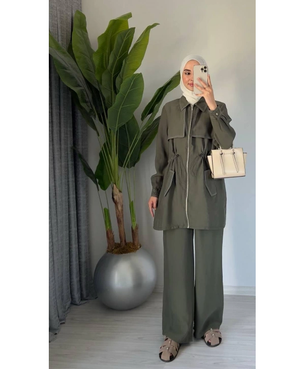 Fermuarlı Spor Takım - Haki