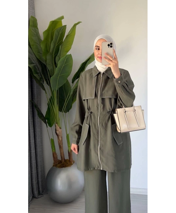 Fermuarlı Spor Takım - Haki