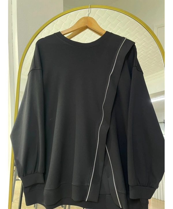 Fermuarlı Viral Sweat - Siyah