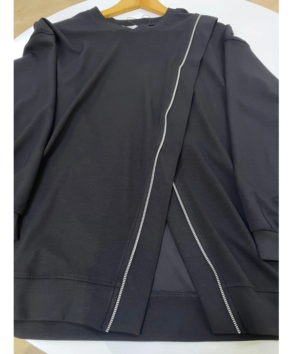 Fermuarlı Viral Sweat - Siyah