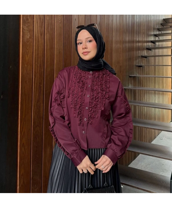 Fırfır Detaylı Kısa Gömlek