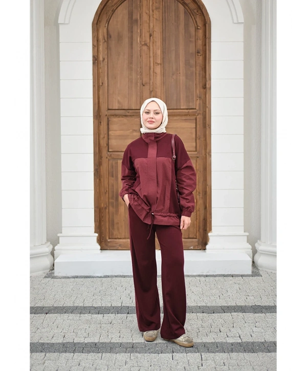 Garni Detaylı Bağcıklı Takım - Bordo