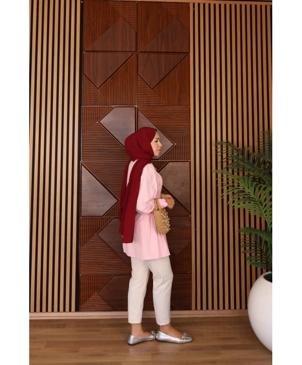 Geniş Kemerli Poplin Gömlek - Pembe