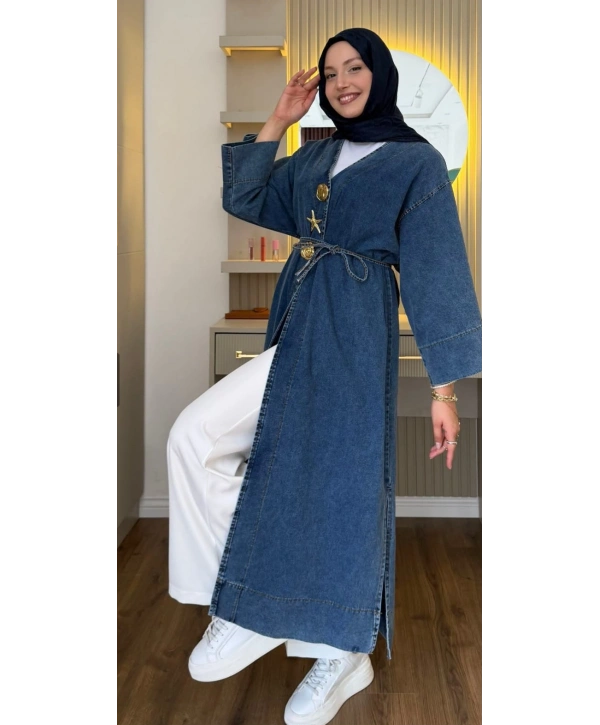 Gold İğne Kapamalı Açık Kot Kimono