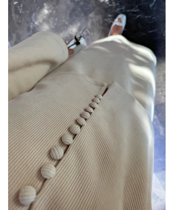 HIRKALI TRİKO ELBİSE - KREM