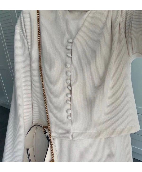 HIRKALI TRİKO ELBİSE - KREM