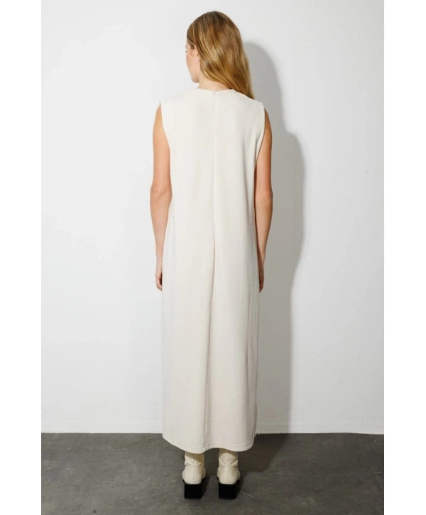 HIRKALI TRİKO ELBİSE - KREM