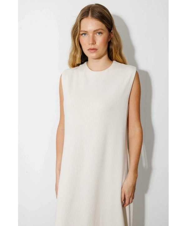 HIRKALI TRİKO ELBİSE - KREM