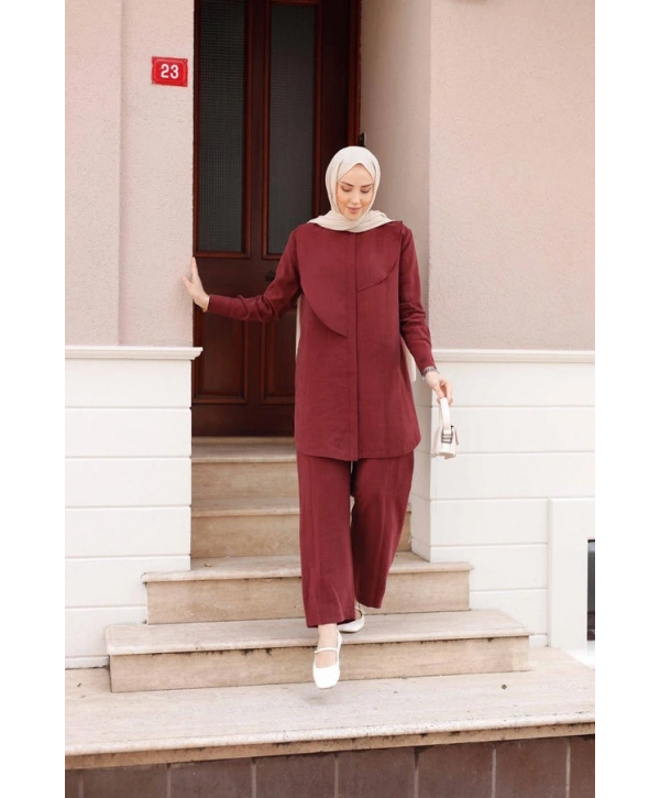 İpek Ten.sel Pantolonlu Takım - Bordo
