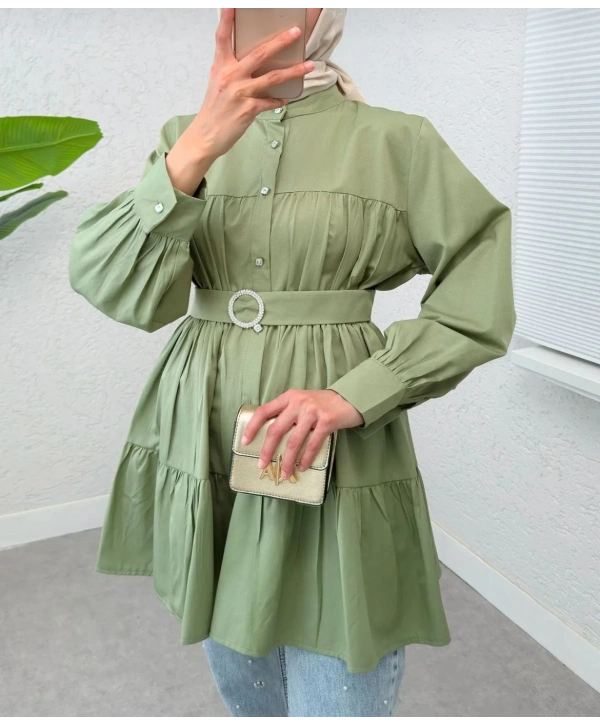 Kemerli Beli Lastikli Tunik