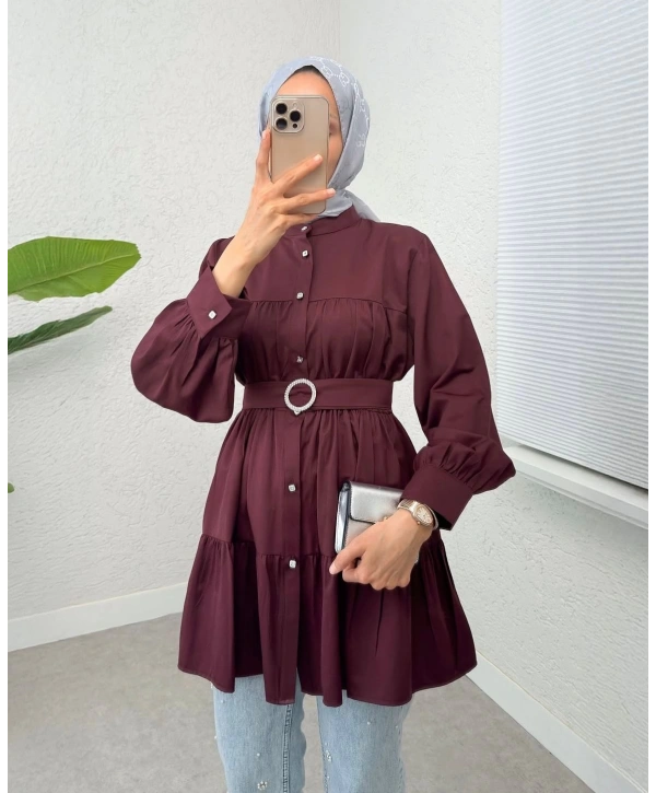 Kemerli Beli Lastikli Tunik