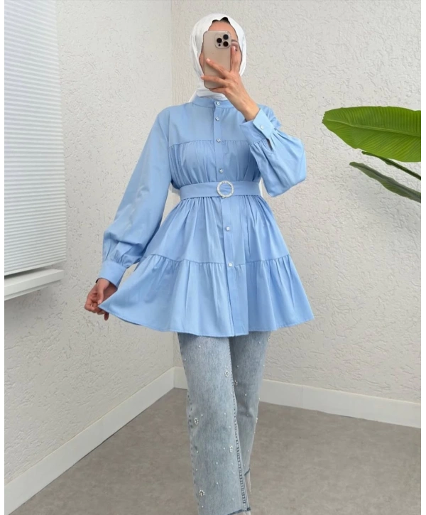 Kemerli Beli Lastikli Tunik