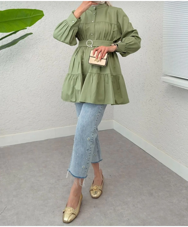 Kemerli Beli Lastikli Tunik