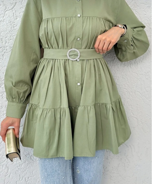 Kemerli Beli Lastikli Tunik